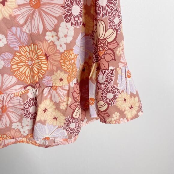 Lola and Grace Small S Pink Orange Floral Tie Strap Skater Dress Smocked Back - Picture 6 of 10